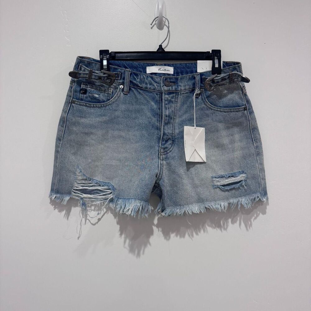 NWT KanCan High Rise Western Belted Distressed Raw Hem Denim Shorts Size 11/29